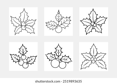 Christmas holly ornaments silhouette vector illustration