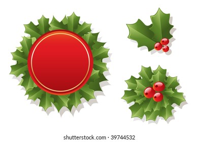 conjunto vectorial de adornos holly de navidad, aislado en blanco