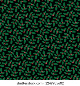Christmas holly pattern on black background

