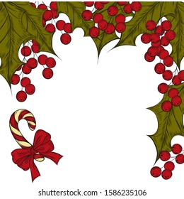 Christmas holly pattern, traditional christmas background