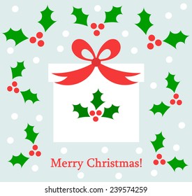 Christmas holly present. Vector illustration