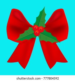 Christmas holly and a red bow 
