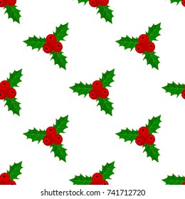 Christmas holly, seamless pattern.