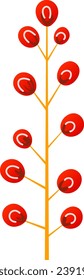 Christmas holly sprig element isolated on white background. Red berries on branch. Rowan icon in simple flat style.