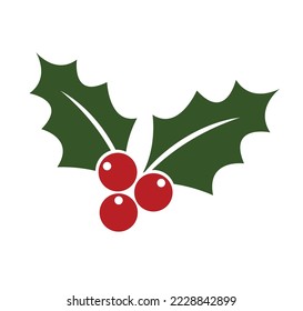 Christmas holly vector art icon isolated on white background.