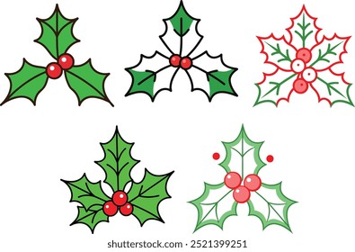 Natal Holly Ilustração Vetor | Desenho animado, Clipart e Line Art Design