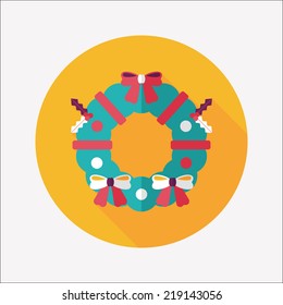 Christmas Holly Wreath flat icon with long shadow,eps10