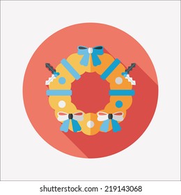 Christmas Holly Wreath flat icon with long shadow,eps10