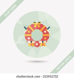 Christmas Holly Wreath flat icon with long shadow,eps10