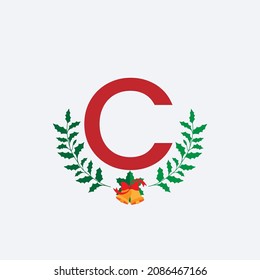 Christmas holy leaf and bells letter C logo design