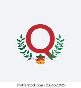 Christmas holy leaf and bells letter Q logo design