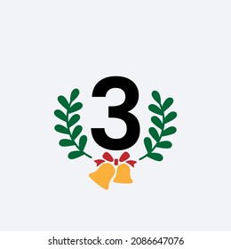 Christmas holy leaf and bells Number 3 logo design