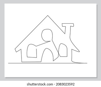 christmas home continuous one line illustration. Use it for design card, poster, banner, social Media post, fashion print