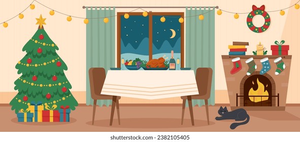 Christmas home decoration. Christmas room interior.