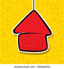 christmas home label with christmas object pattern background vector