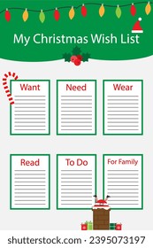 Christmas at home, wish list. what to do, different colorful pictures for children, fun education game for kids, preschool activity for toddlers, set of icons, vector illustration