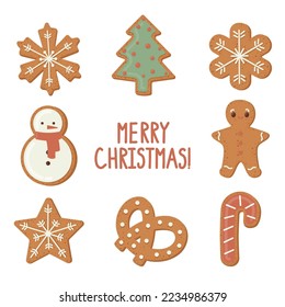 Christmas homemade cookies with frosting in different shapes.
