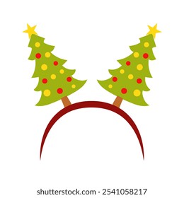 Christmas hoop with festive trees in flat design. Carnival hat for holiday. Vector illustration isolated.