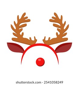 Christmas hoop with reindeer antlers in flat design. Holiday hat for winter party. Vector illustration isolated.