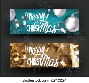 Christmas horizontal banners with snowflakes and decorations