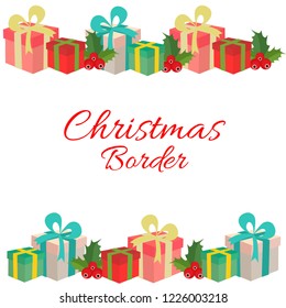 Christmas Horizontal Border Boxes Flat Style Stock Vector (Royalty Free ...