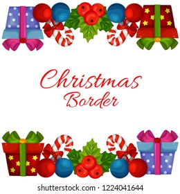 christmas horizontal border with present cartoon box