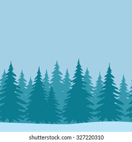 Christmas Horizontal Seamless Background, Landscape with Fir Trees, Winter Holiday Illustration. Vector