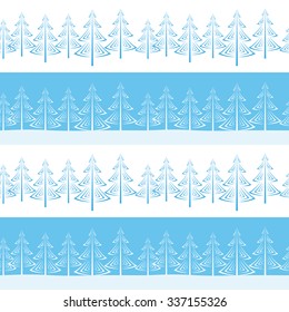 Christmas Horizontal Seamless Background, Landscape with Fir Trees, Winter Holiday Illustration. Vector