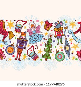 Christmas horizontal vector seamless Nutcracker pattern.  Seamless pattern can be used for wallpaper, pattern fills, web page background, surface textures.