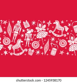 Christmas horizontal vector seamless Nutcracker pattern.  Seamless pattern can be used for wallpaper, pattern fills, web page background, surface textures.