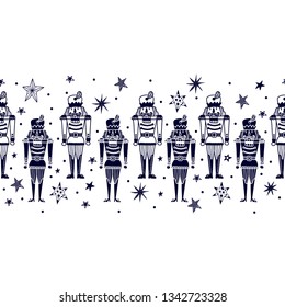 Christmas horizontal vector seamless Nutcracker pattern.  Seamless pattern can be used for wallpaper, pattern fills, web page background, surface textures.