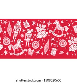Christmas horizontal vector seamless Nutcracker border.  Seamless pattern can be used for wallpaper, pattern fills, web page background, surface textures.