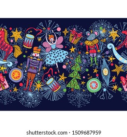 Christmas horizontal vector seamless Nutcracker border.  Seamless pattern can be used for wallpaper, pattern fills, web page background, surface textures.