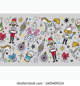 Christmas horizontal vector seamless Nutcracker pattern.  Seamless pattern can be used for wallpaper, pattern fills, web page background, surface textures.