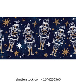 Christmas horizontal vector seamless Nutcracker border.  Seamless pattern  