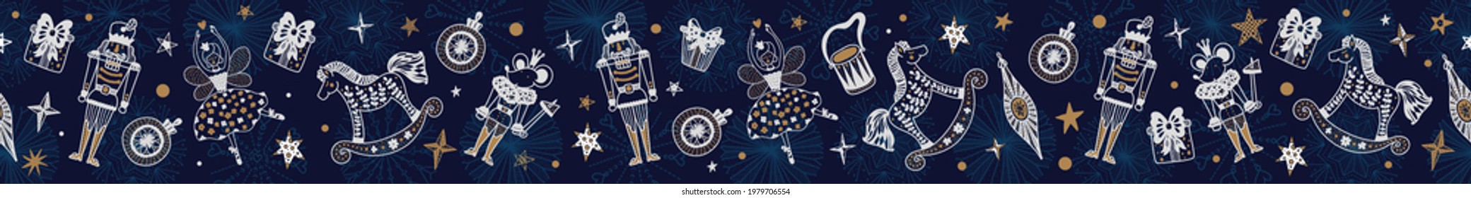 Christmas horizontal vector seamless Nutcracker border.  