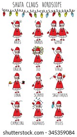 Christmas, horoscope, Santa Claus horoscope, Vector Illustration, winter horoscope