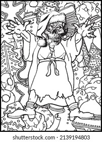 Christmas and horror themed coloring page