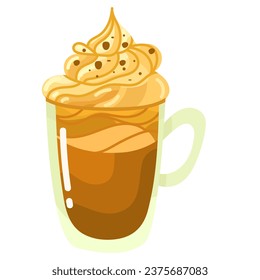 Christmas Hot chocolate with cream and candy cane. Vector illustrations