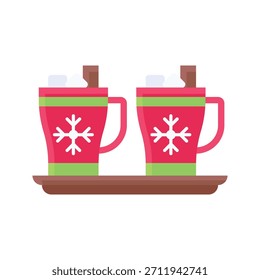 Christmas Hot Chocolate Cups Vector Illustration, Flat Style Icon