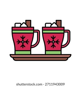 Christmas Hot Chocolate Cups Vector Illustration, Filled Style Icon