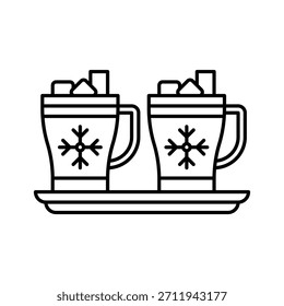 Christmas Hot Chocolate Cups Vector Illustration, Line Style Icon