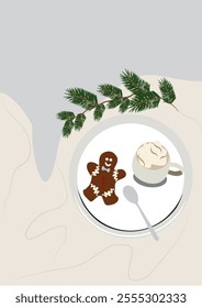 Christmas hot chocolate vector, christmas food vector, christmas cookies illustration