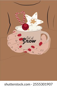 Christmas hot chocolate vector woman holding christmas hot chocolate