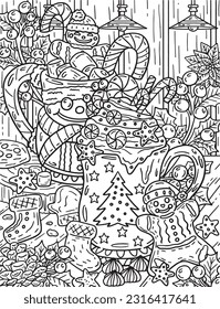 Christmas Hot Cocoa Coloring Page for Adults