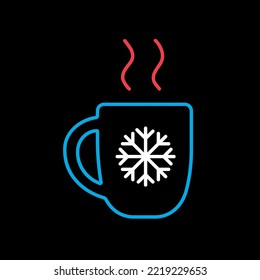 Weihnachtskaffee in Tasse, Vektorgrafik einzeln auf schwarzem Hintergrund. Winterzeichen. Graph Symbol für Reise- und Tourismus Website und Apps Design, Logo, App, UI