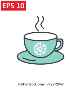 Christmas hot coffee in cup. Vector illustration. Merry Christmas icon