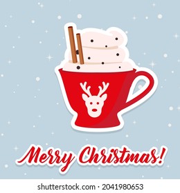 Christmas hot coffee in red cup. Vector illustration Eps 10