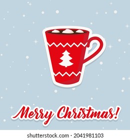 Christmas hot coffee in red cup. Vector illustration Eps 10