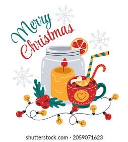 Christmas hot drink and candle greeting card flyer poster design element vector illustration